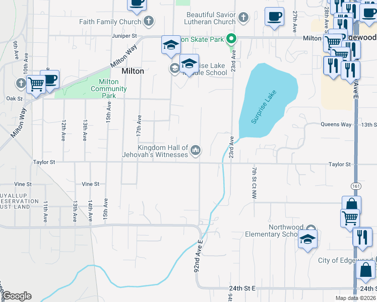 map of restaurants, bars, coffee shops, grocery stores, and more near 1802 19th Avenue Court in Milton
