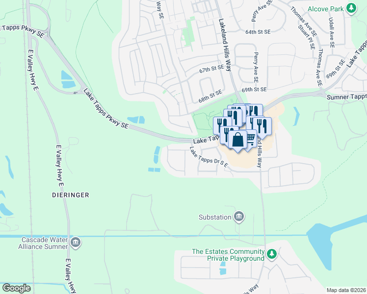 map of restaurants, bars, coffee shops, grocery stores, and more near 1003 71st Street Southeast in Auburn