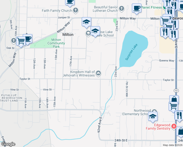 map of restaurants, bars, coffee shops, grocery stores, and more near 1802 19th Avenue Court in Milton