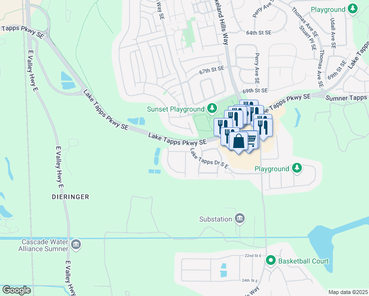 map of restaurants, bars, coffee shops, grocery stores, and more near 1003 71st Street Southeast in Auburn