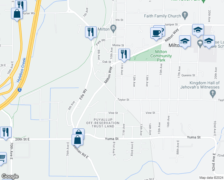 map of restaurants, bars, coffee shops, grocery stores, and more near 1814 Porter Way in Milton