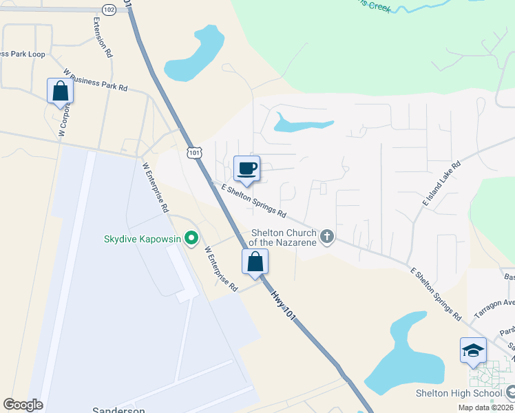 map of restaurants, bars, coffee shops, grocery stores, and more near 31 East Blevins Road North in Shelton