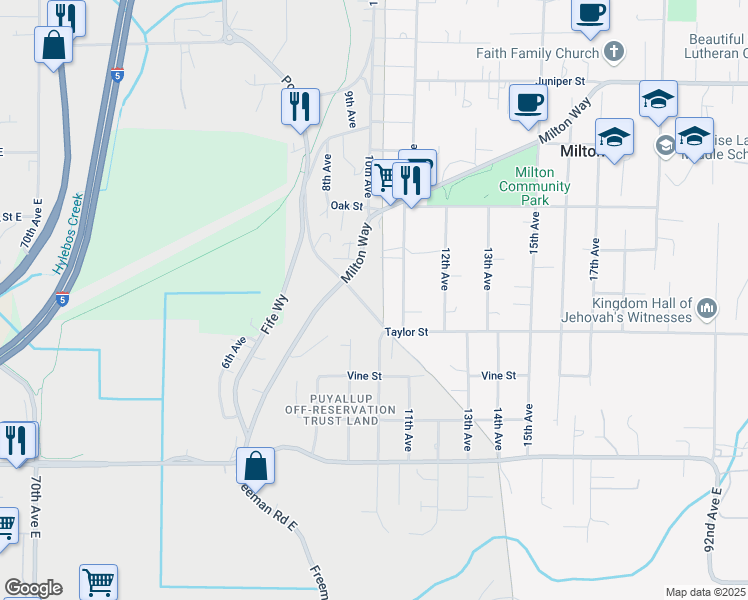 map of restaurants, bars, coffee shops, grocery stores, and more near 1814 Porter Way in Milton