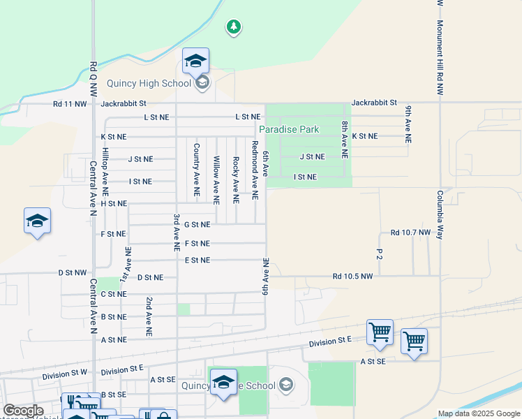 map of restaurants, bars, coffee shops, grocery stores, and more near 714 Redmond Avenue Northeast in Quincy