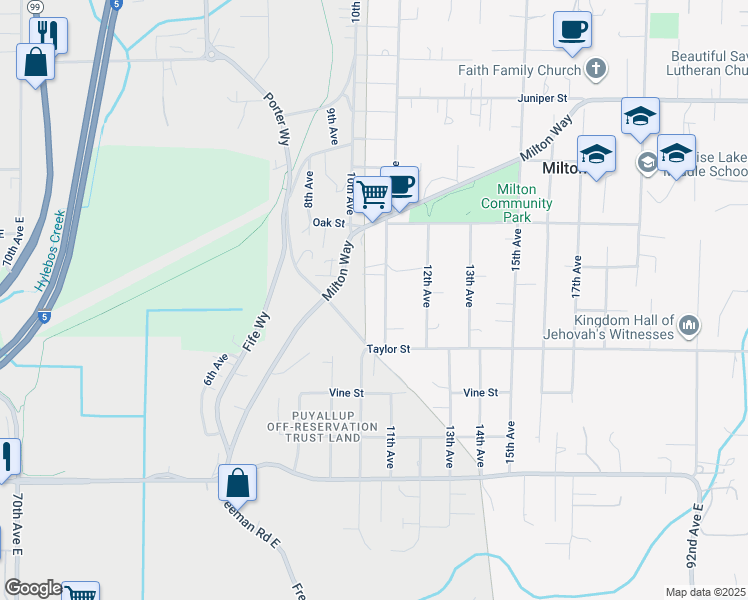 map of restaurants, bars, coffee shops, grocery stores, and more near 1806 11th Avenue in Milton