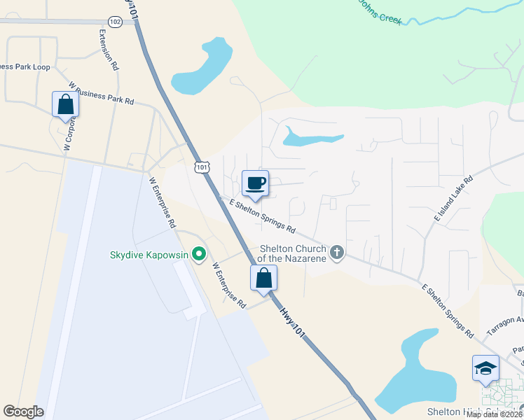 map of restaurants, bars, coffee shops, grocery stores, and more near 31 East Blevins Road North in Shelton