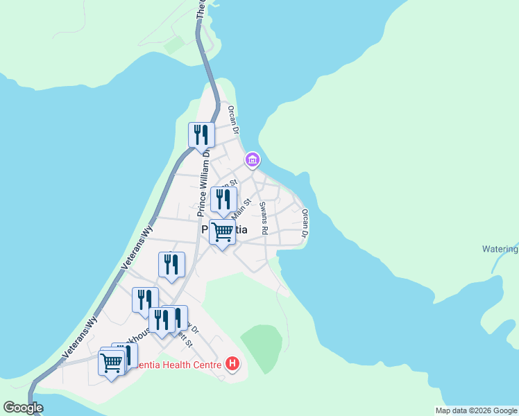 map of restaurants, bars, coffee shops, grocery stores, and more near 36 Swans Road in Placentia