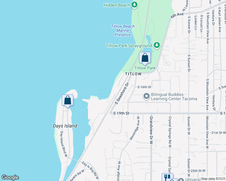 map of restaurants, bars, coffee shops, grocery stores, and more near 1618 South Wilton Road in Tacoma