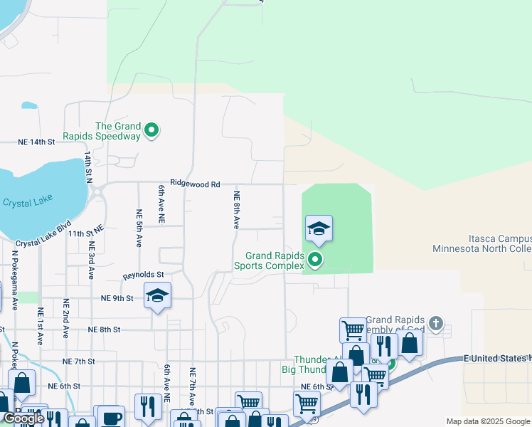 map of restaurants, bars, coffee shops, grocery stores, and more near 1028 Ridgewood Road in Grand Rapids