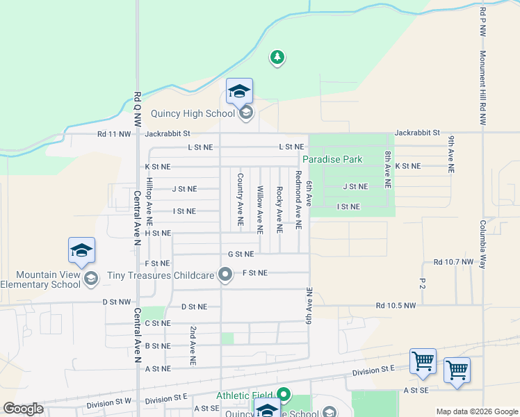 map of restaurants, bars, coffee shops, grocery stores, and more near 906 Willow Avenue Northeast in Quincy