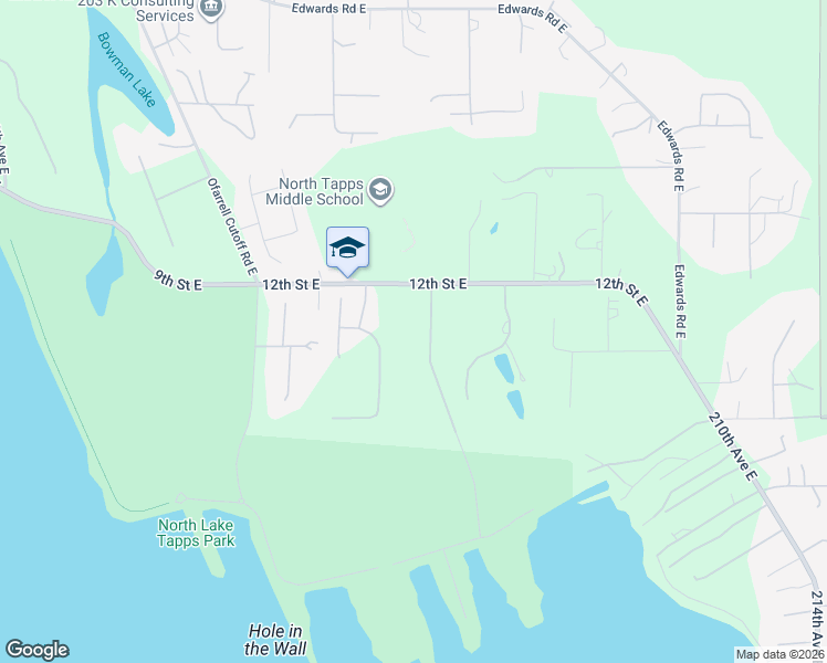 map of restaurants, bars, coffee shops, grocery stores, and more near 1304 203rd Avenue East in Lake Tapps