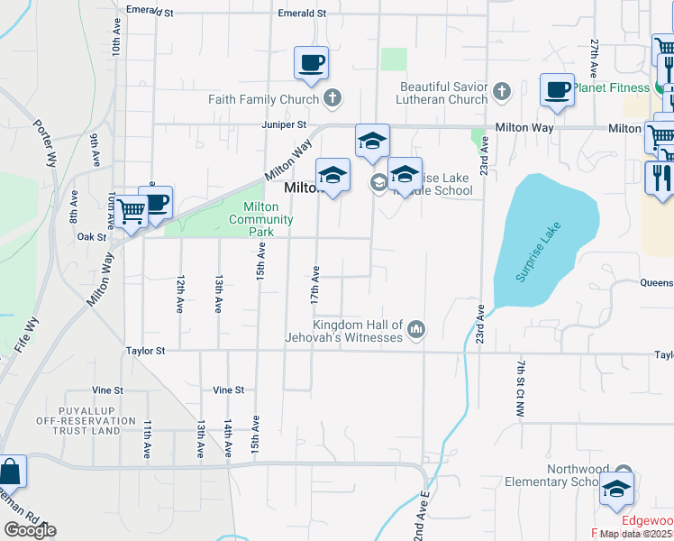 map of restaurants, bars, coffee shops, grocery stores, and more near 1603 18th Avenue in Milton