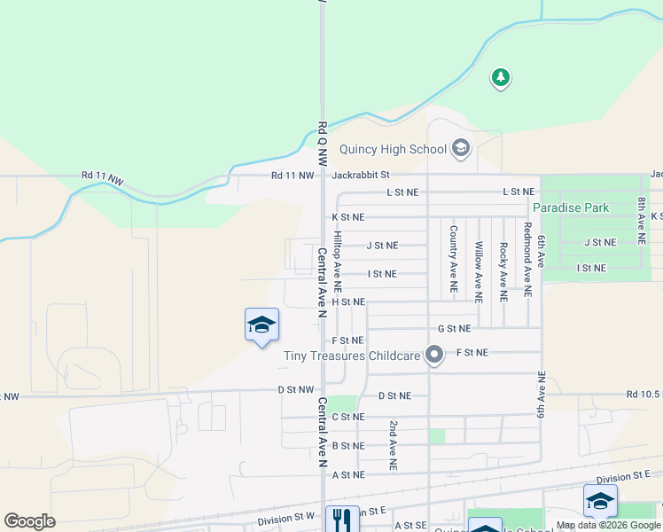 map of restaurants, bars, coffee shops, grocery stores, and more near 907 Hilltop Avenue Northeast in Quincy