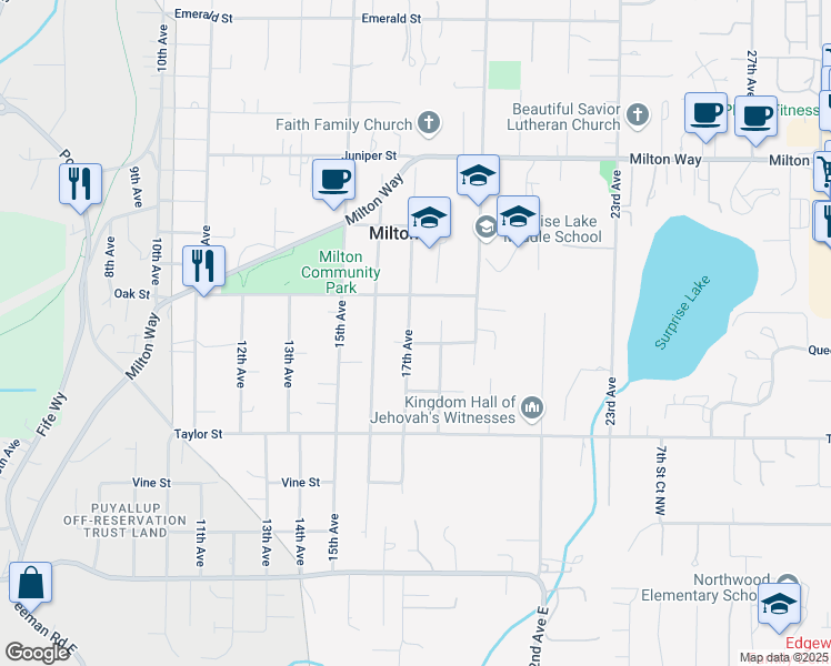 map of restaurants, bars, coffee shops, grocery stores, and more near 1603 18th Avenue in Milton
