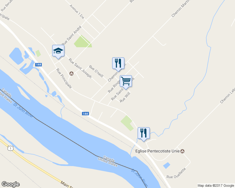 map of restaurants, bars, coffee shops, grocery stores, and more near 11 Rue Saint François in Sainte-Anne-de-Madawaska