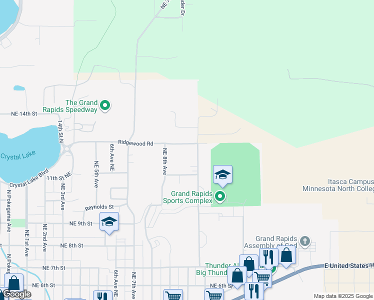 map of restaurants, bars, coffee shops, grocery stores, and more near 1028 Ridgewood Road in Grand Rapids