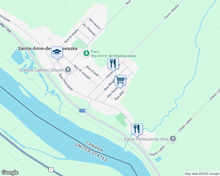 map of restaurants, bars, coffee shops, grocery stores, and more near in Sainte-Anne-de-Madawaska