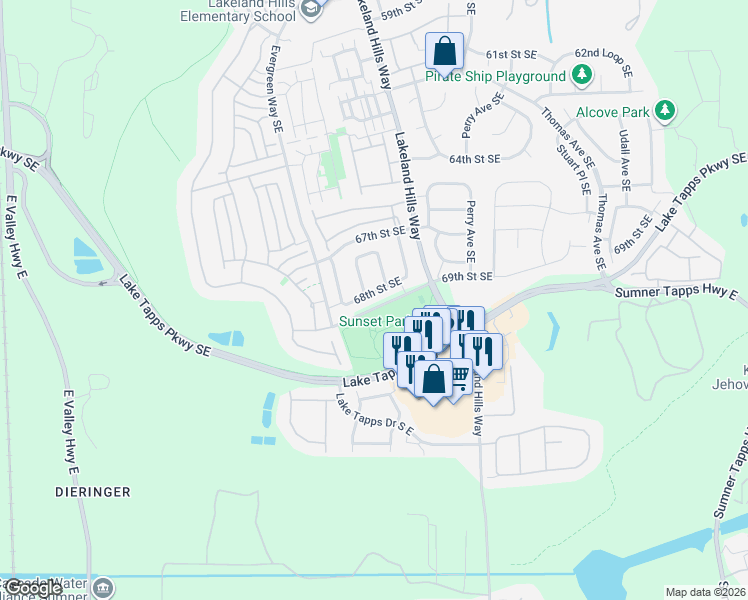 map of restaurants, bars, coffee shops, grocery stores, and more near 1239 68th Loop Southeast in Auburn