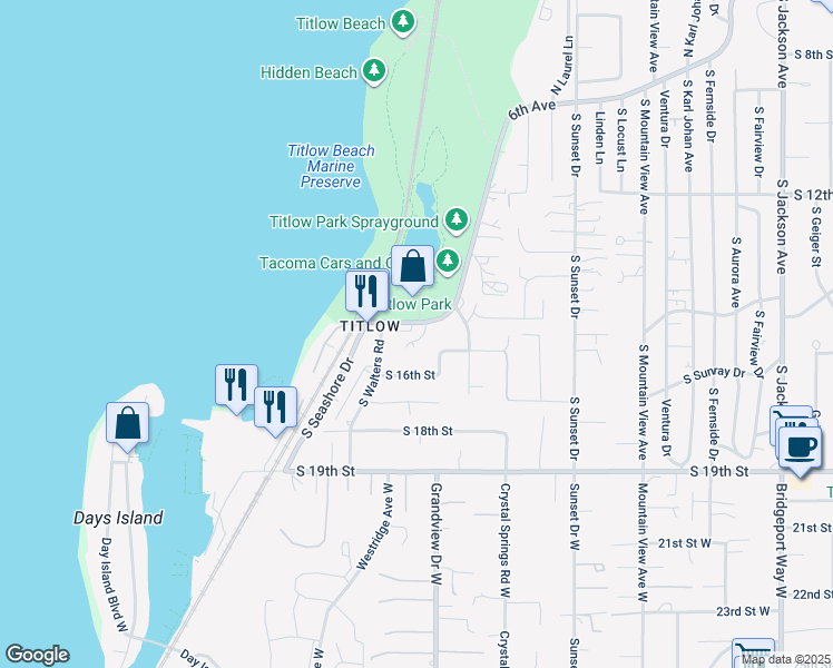 map of restaurants, bars, coffee shops, grocery stores, and more near 8425 6th Avenue in Tacoma