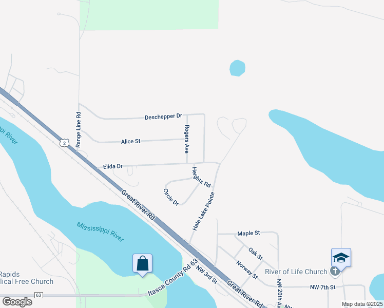 map of restaurants, bars, coffee shops, grocery stores, and more near 535 Rogers Avenue in Grand Rapids