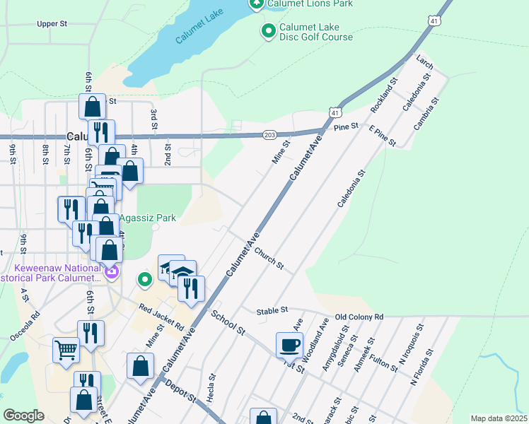 map of restaurants, bars, coffee shops, grocery stores, and more near 136 Calumet Avenue in Calumet Township