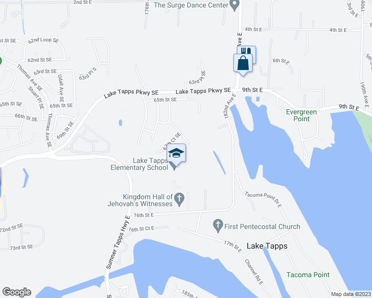 map of restaurants, bars, coffee shops, grocery stores, and more near 6735 Elaine Ct SE in Auburn