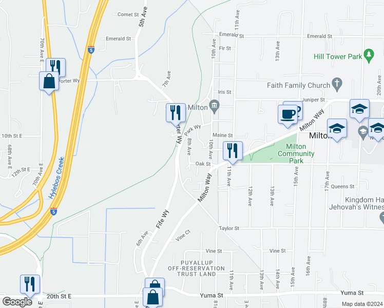 map of restaurants, bars, coffee shops, grocery stores, and more near 1406 8th Avenue in Milton