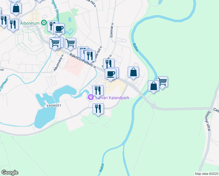 map of restaurants, bars, coffee shops, grocery stores, and more near in Sárvár