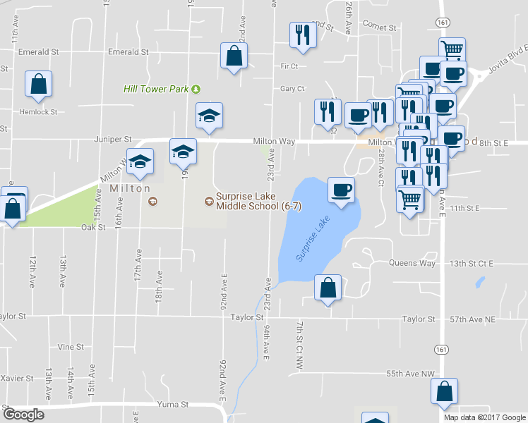 map of restaurants, bars, coffee shops, grocery stores, and more near 1403 23rd Avenue in Milton