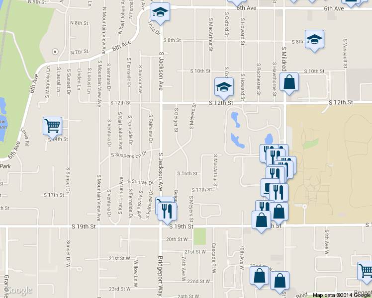 map of restaurants, bars, coffee shops, grocery stores, and more near 1279 S Meyers St in Tacoma