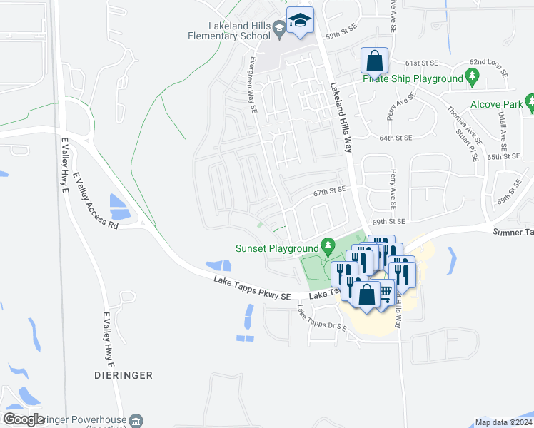 map of restaurants, bars, coffee shops, grocery stores, and more near 6656 Francis Loop Southeast in Auburn