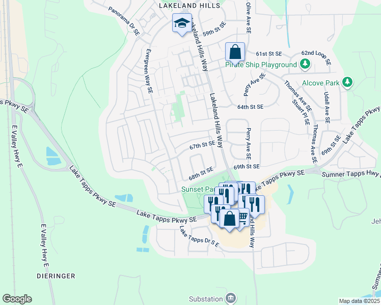 map of restaurants, bars, coffee shops, grocery stores, and more near 1221 68th Loop Southeast in Auburn