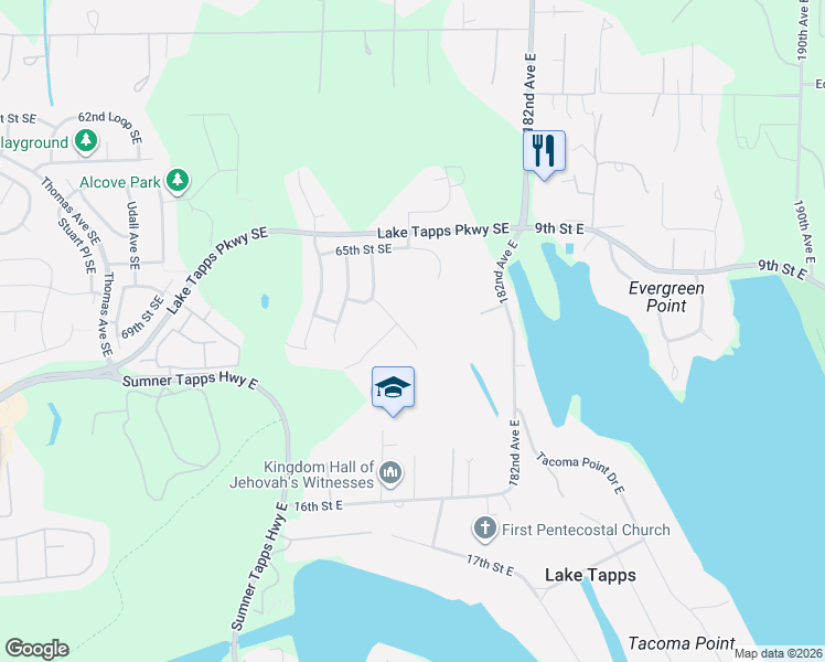 map of restaurants, bars, coffee shops, grocery stores, and more near 6706 Elaine Avenue Southeast in Auburn