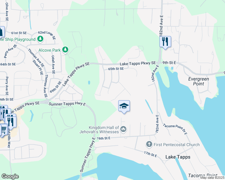 map of restaurants, bars, coffee shops, grocery stores, and more near 6710 Douglas Court Southeast in Auburn