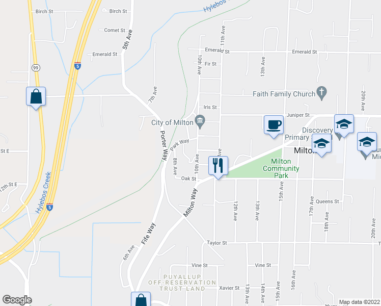 map of restaurants, bars, coffee shops, grocery stores, and more near 250 10th Avenue in Milton