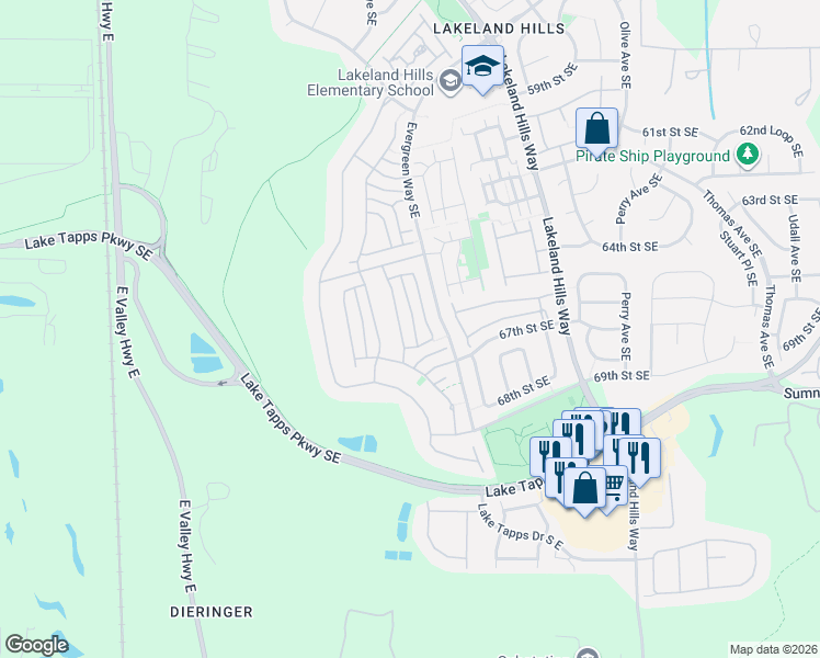 map of restaurants, bars, coffee shops, grocery stores, and more near 6636 Francis Avenue Southeast in Auburn