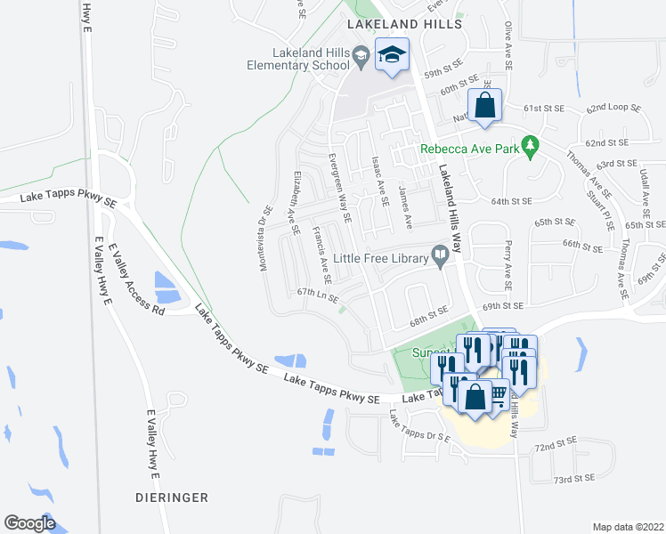 map of restaurants, bars, coffee shops, grocery stores, and more near 6641 Francis Loop Southeast in Auburn