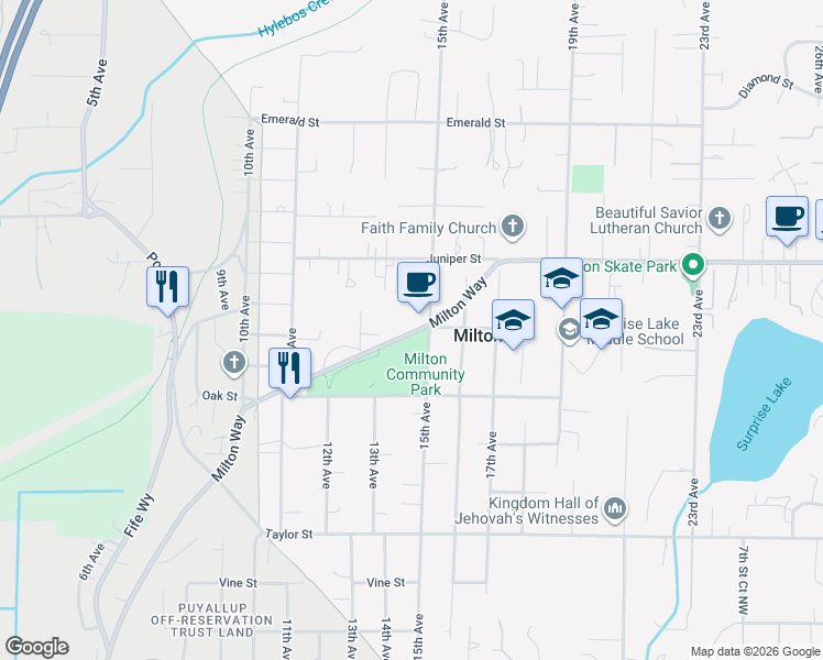 map of restaurants, bars, coffee shops, grocery stores, and more near in Milton