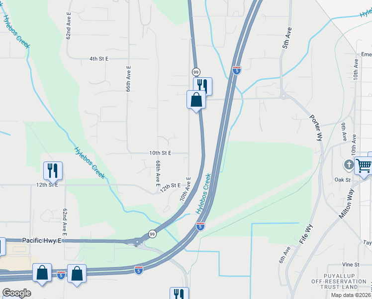 map of restaurants, bars, coffee shops, grocery stores, and more near 920 70th Avenue East in Tacoma