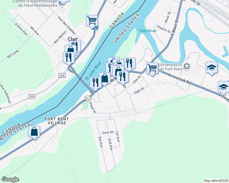 map of restaurants, bars, coffee shops, grocery stores, and more near 6 Audibert Street in Fort Kent