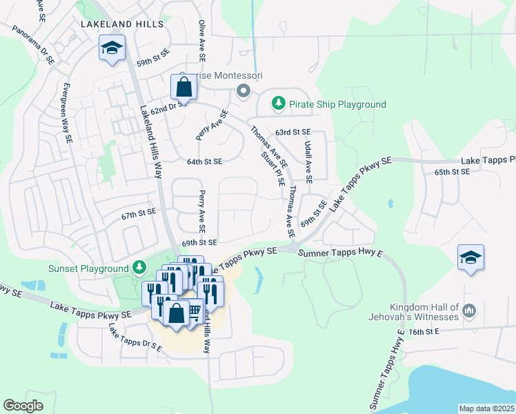 map of restaurants, bars, coffee shops, grocery stores, and more near 6622 Stuart Avenue Southeast in Auburn