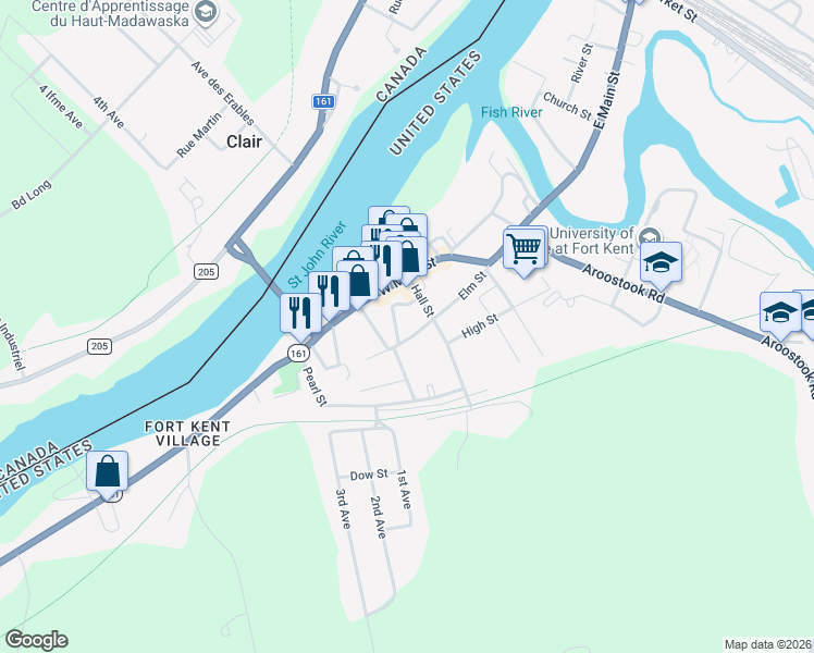 map of restaurants, bars, coffee shops, grocery stores, and more near 6 Audibert Street in Fort Kent