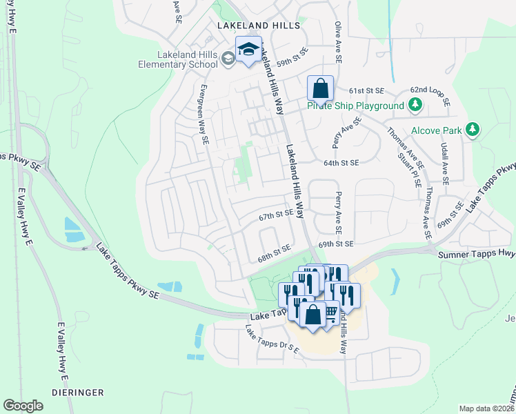 map of restaurants, bars, coffee shops, grocery stores, and more near 1221 68th Loop Southeast in Auburn