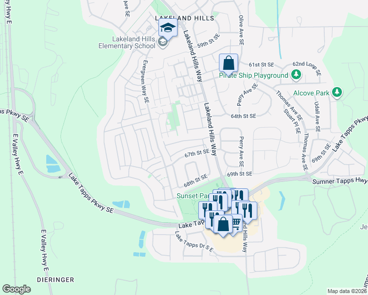 map of restaurants, bars, coffee shops, grocery stores, and more near 1221 68th Loop Southeast in Auburn