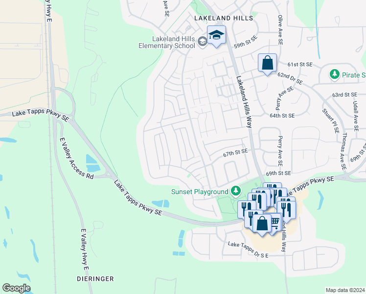 map of restaurants, bars, coffee shops, grocery stores, and more near 6641 Francis Loop Southeast in Auburn