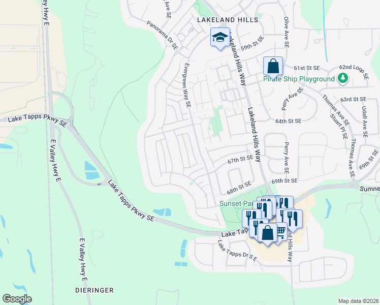 map of restaurants, bars, coffee shops, grocery stores, and more near 6641 Francis Loop Southeast in Auburn