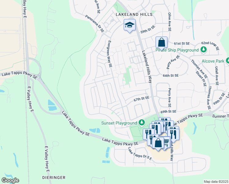 map of restaurants, bars, coffee shops, grocery stores, and more near 6641 Francis Loop Southeast in Auburn