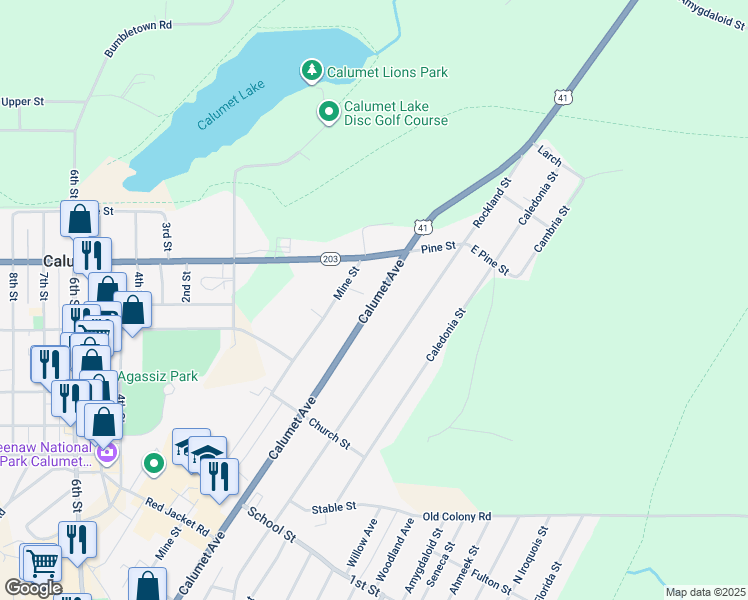 map of restaurants, bars, coffee shops, grocery stores, and more near 136-180 Calumet Ave in Calumet Township