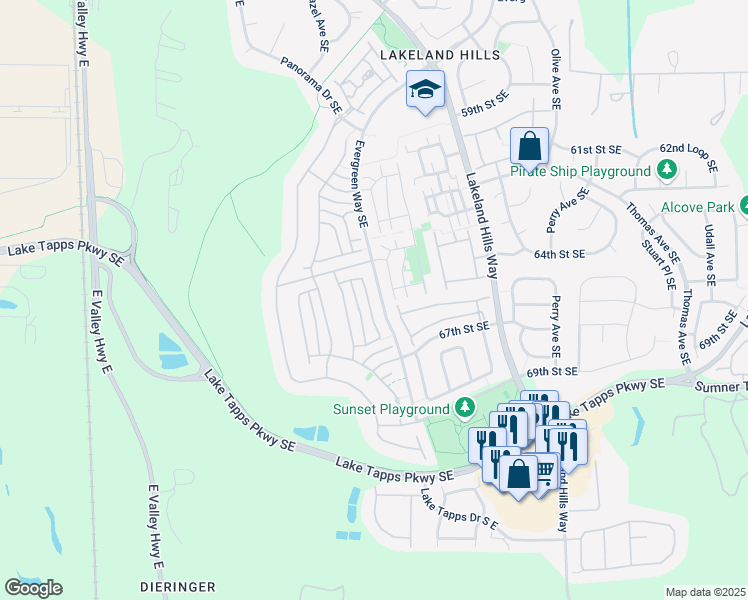 map of restaurants, bars, coffee shops, grocery stores, and more near 6641 Francis Loop Southeast in Auburn