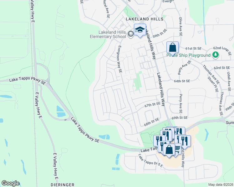 map of restaurants, bars, coffee shops, grocery stores, and more near 6641 Francis Loop Southeast in Auburn